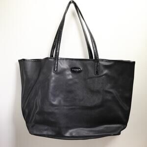 Coach Metro Leather Tote Handbag Black Saffiano Patent Trim Handles Bag